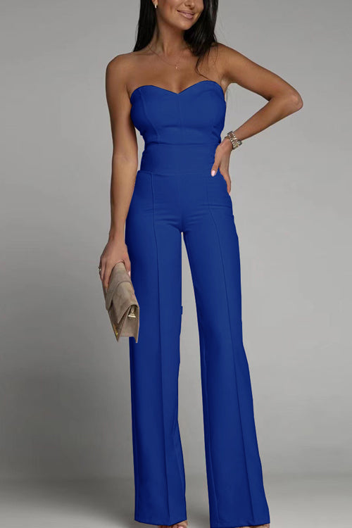 Women’s Strapless Jumpsuit with Fitted Bodice and Flared-Leg Pants