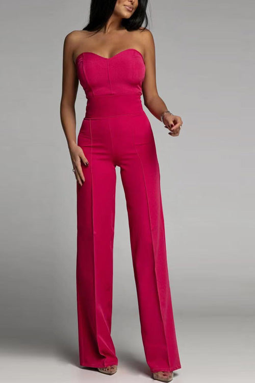 Women’s Strapless Jumpsuit with Fitted Bodice and Flared-Leg Pants