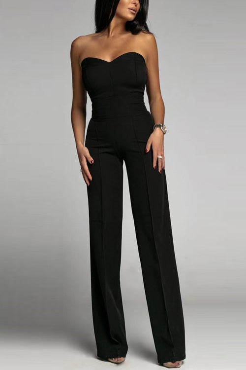 Women’s Strapless Jumpsuit with Fitted Bodice and Flared-Leg Pants