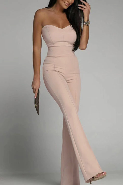 Women’s Strapless Jumpsuit with Fitted Bodice and Flared-Leg Pants