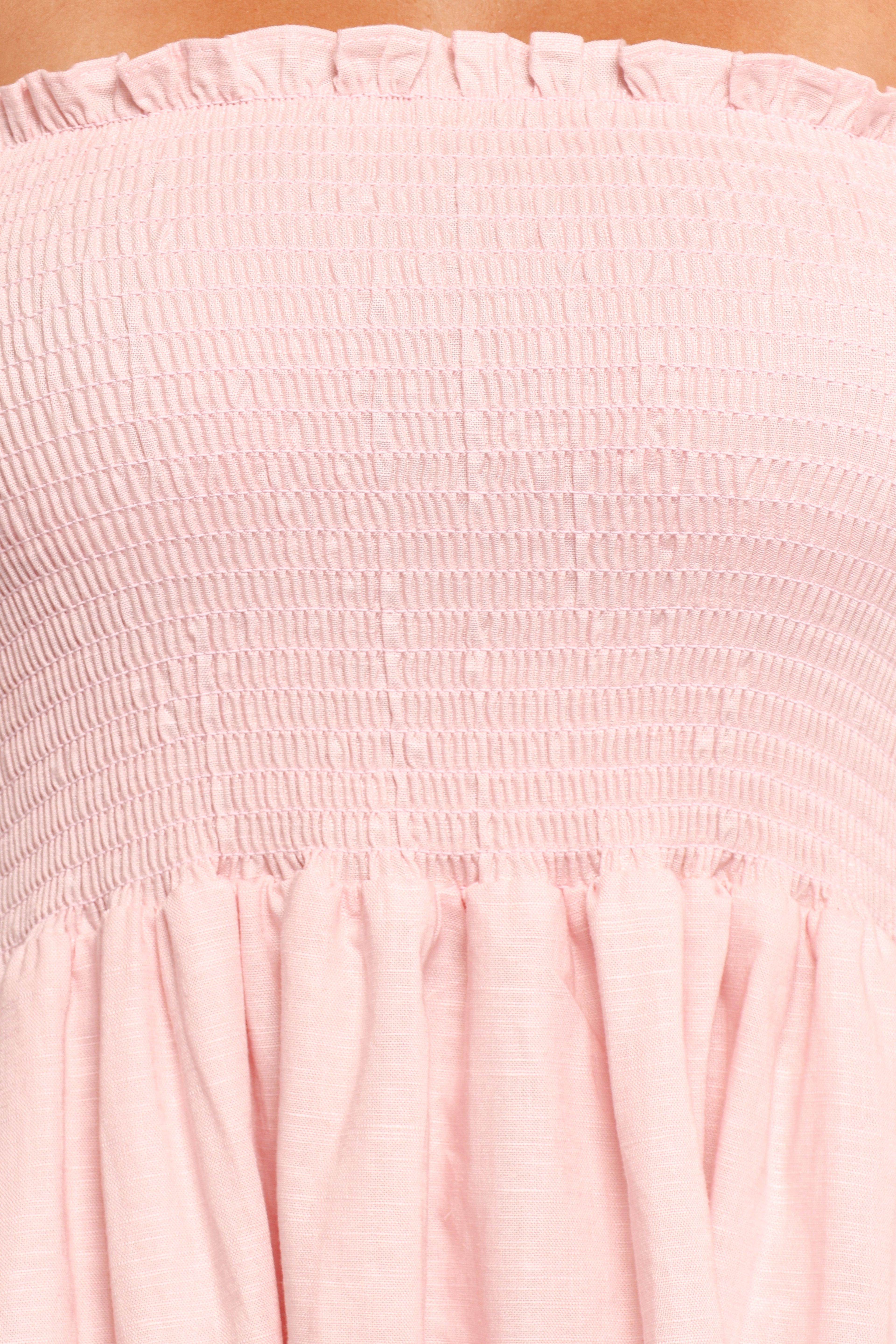Domenica Shirred Long Sleeve Midi Dress - Pink