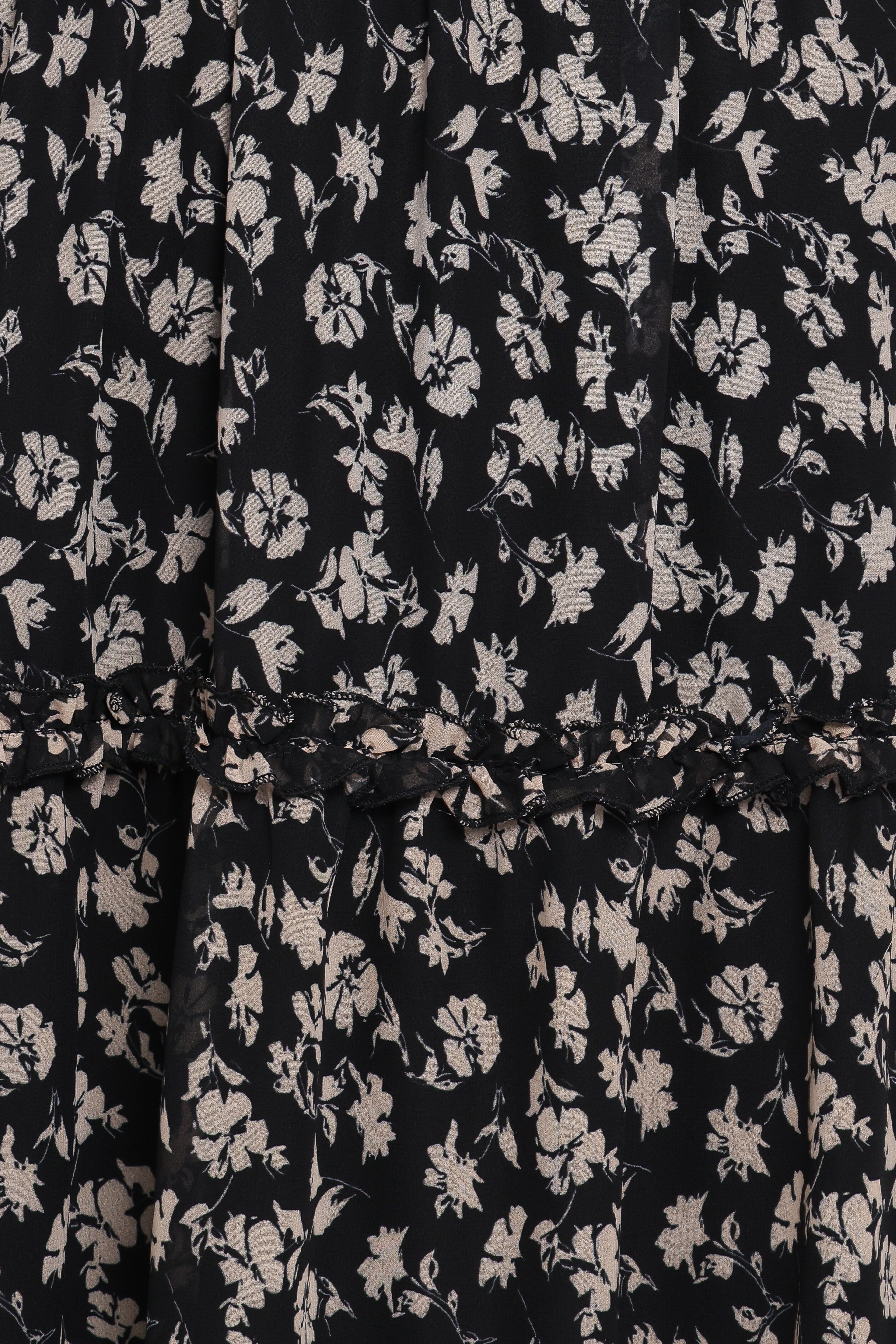 Edwina Shirred Frill Long Sleeve Midi Dress - Black Ditsy Floral