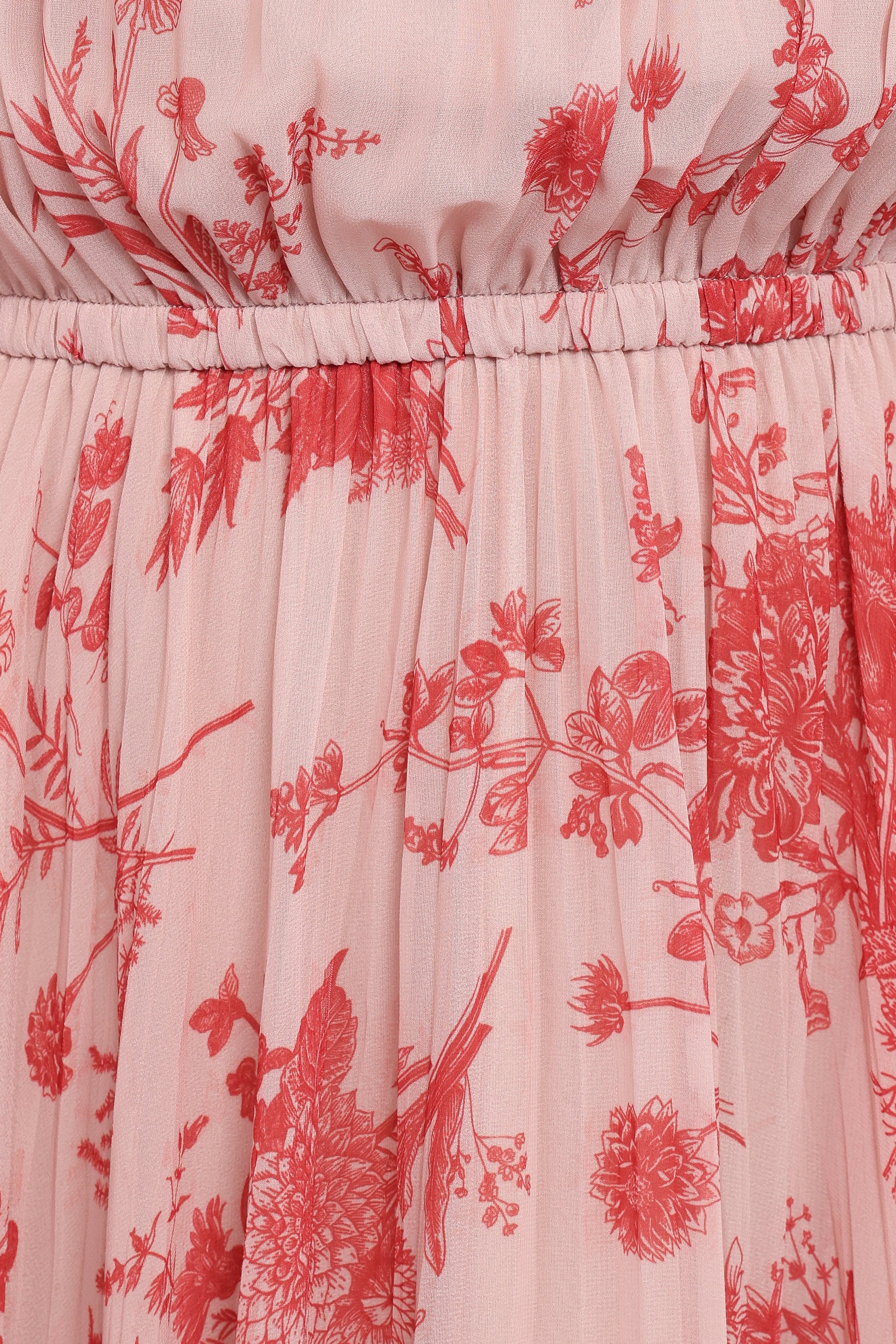 Hilary Pleated Maxi Dress - Red Floral