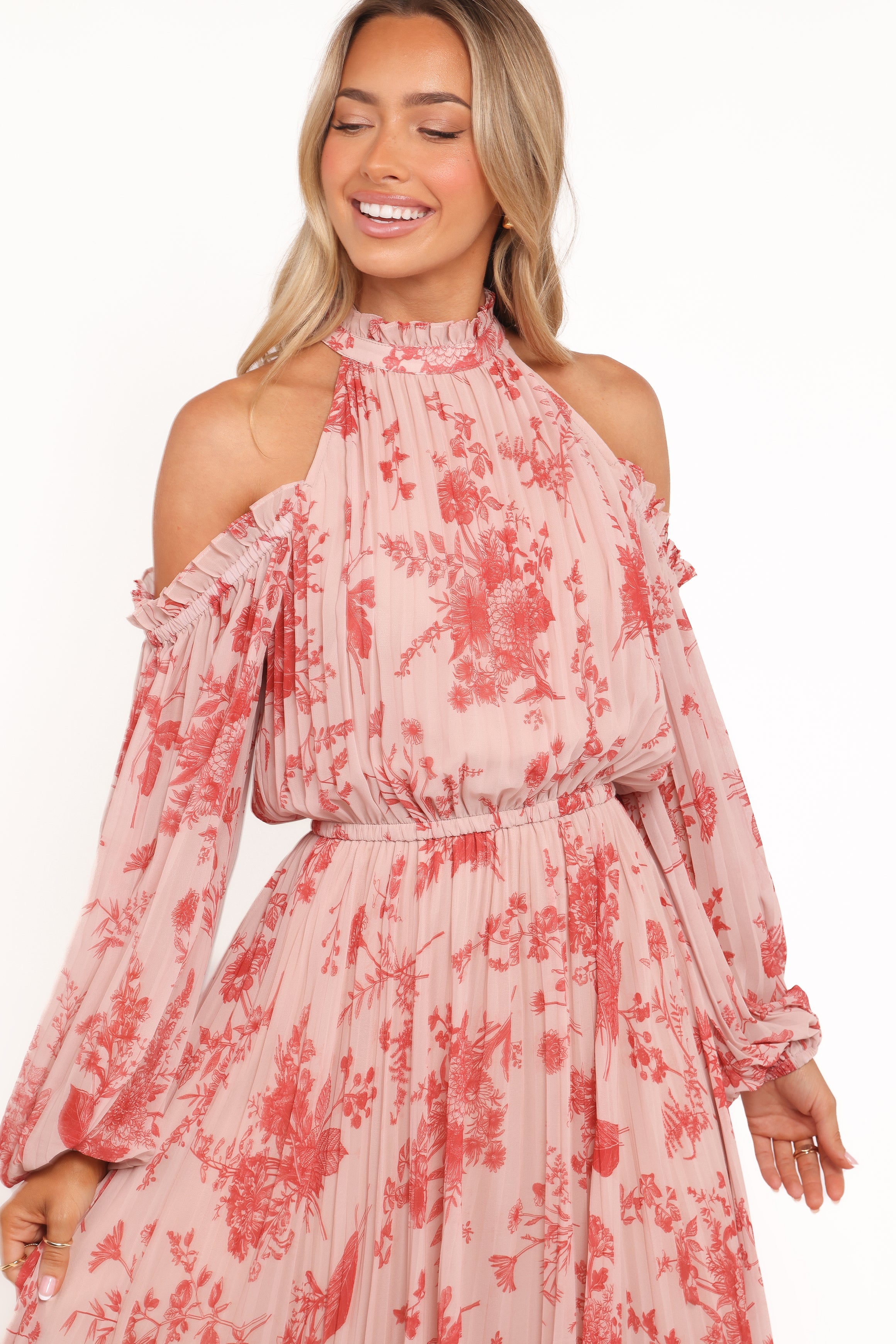 Hilary Pleated Maxi Dress - Red Floral