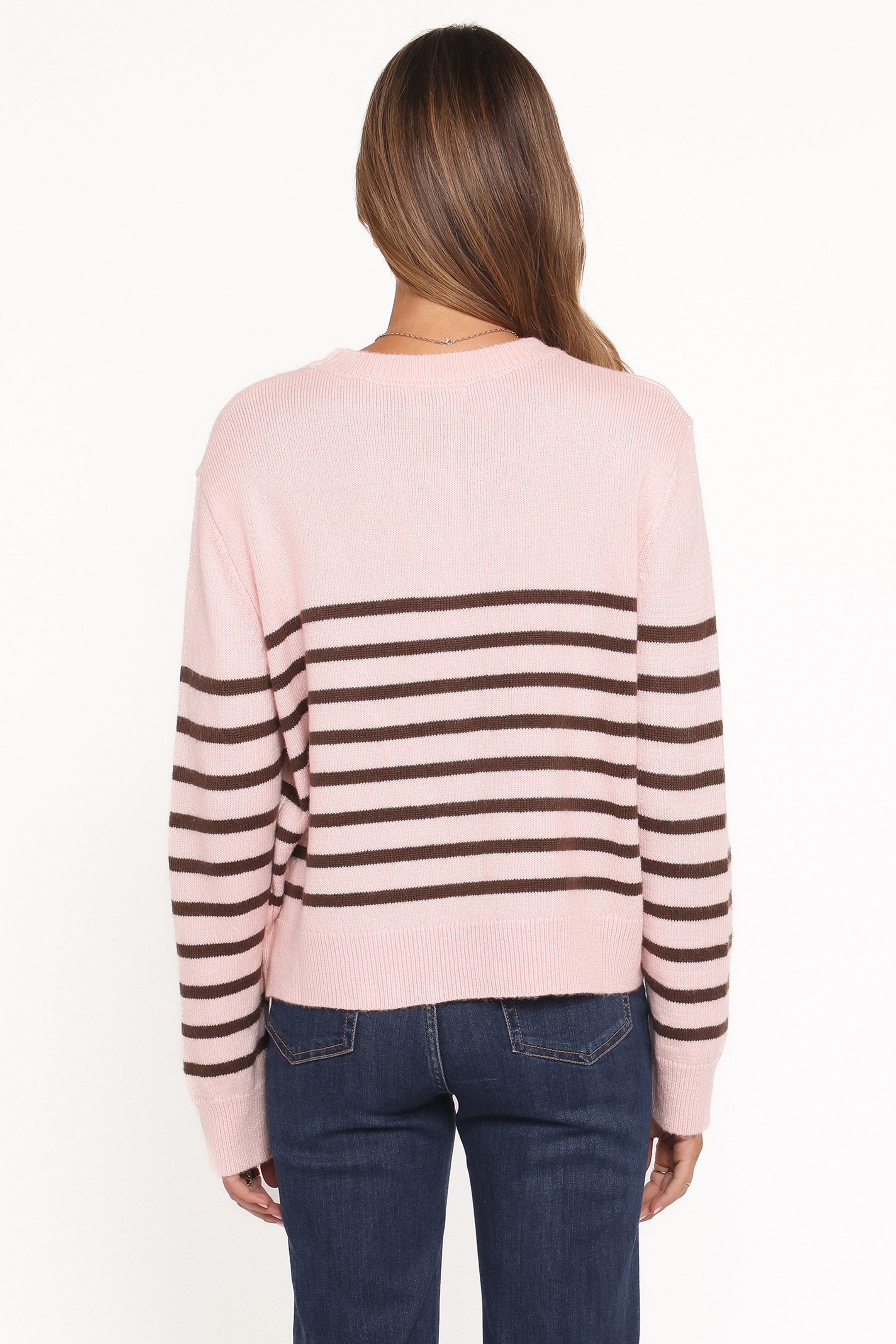 Eleanora Striped Knit Pullover Sweater - Pink