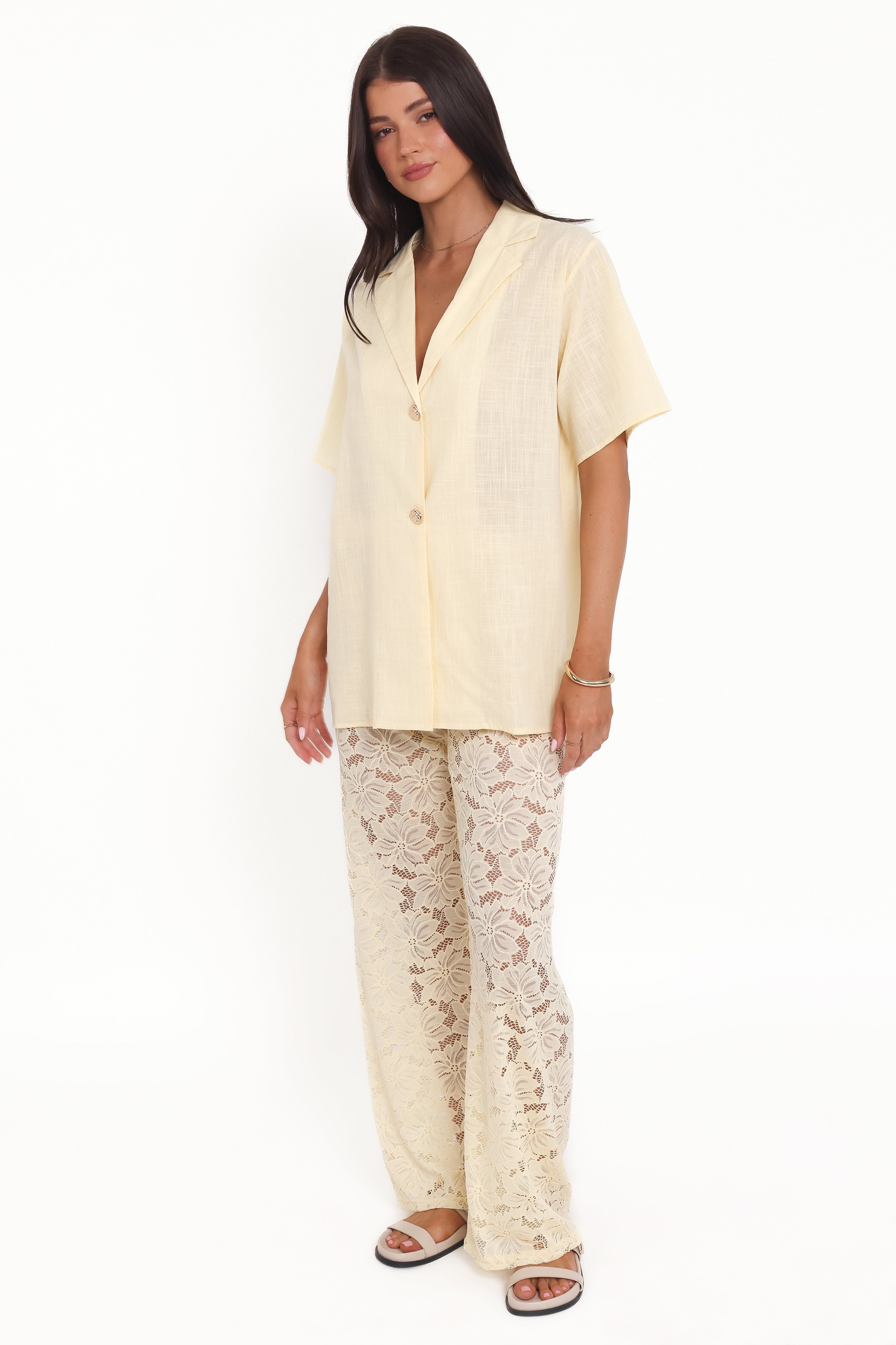 Mindy Lace Pant Set - Yellow