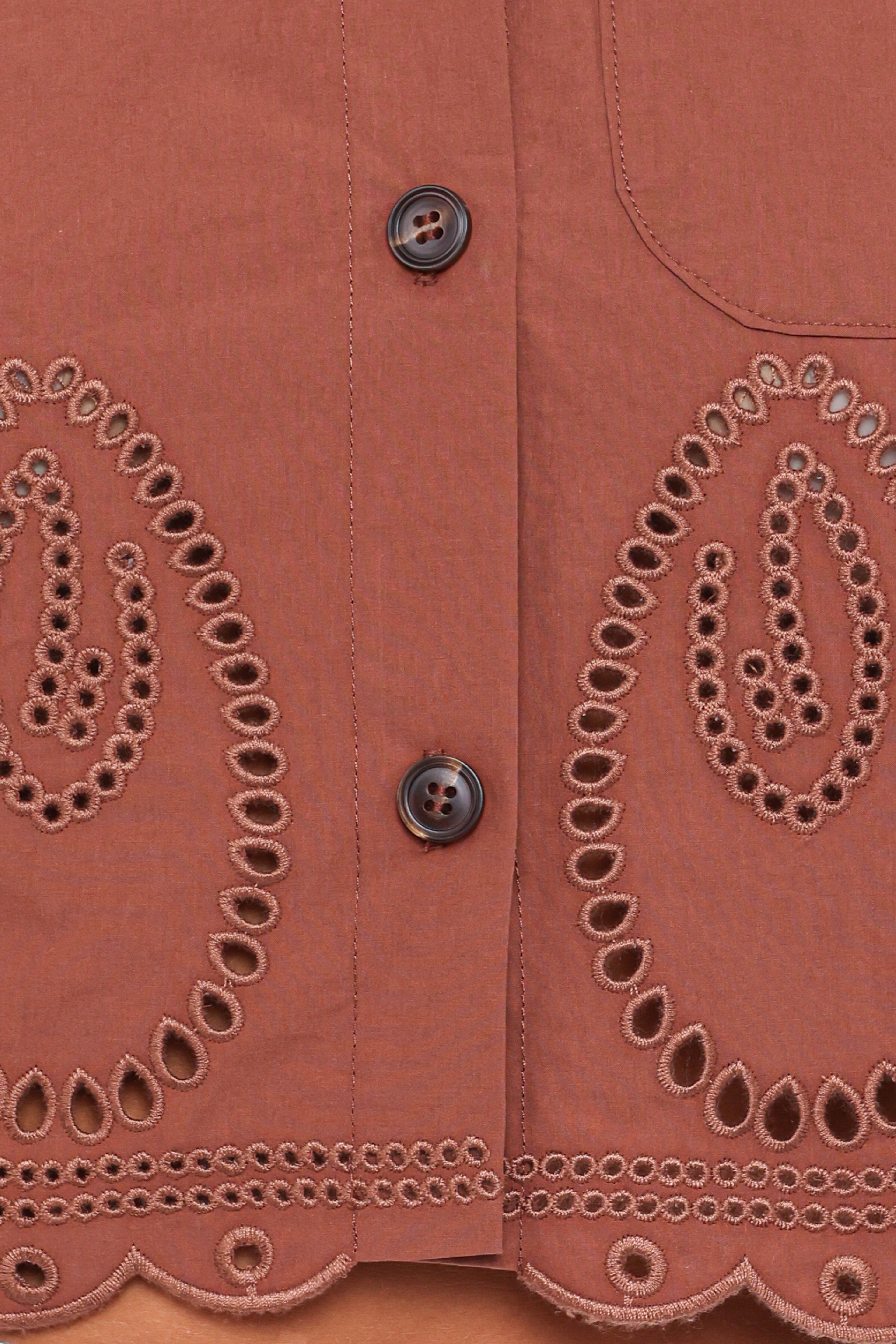 Williams Cropped Eyelet Button Up Shirt - Brown